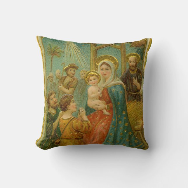 Vintage julkort från Edwardianeran med nativitetsm Kudde (Framsida)