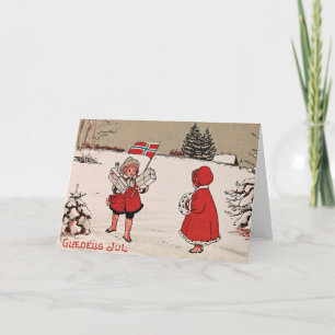 Vintage-julkort   Glæ delig Jul Norge Helgkort