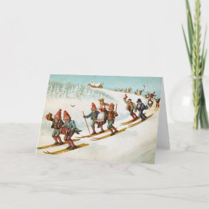 Vintage-julkort   Gnomes Ski Norge i byarna Helgkort