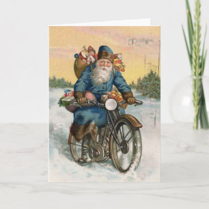 Vintage julkort Jultomten motorcykel Kort