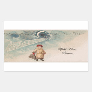 Vintage julkort Lonely Girl Railway Station Rektangulärt Klistermärke