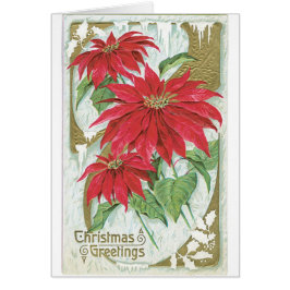 Vintage julkort Poinsettia Red Flowers Julafton Hälsningskort