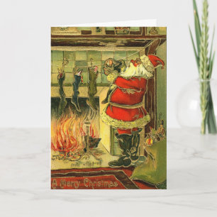 Vintage-julkort - Santa, Stockings Helgkort