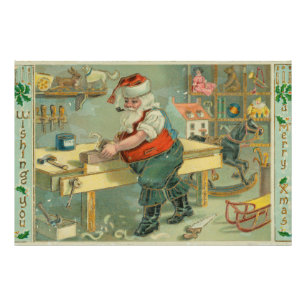 Vintage julkort - Tomte i sin verkstad Fototryck