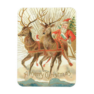 Vintage julkort, Tomte med renar Magnet