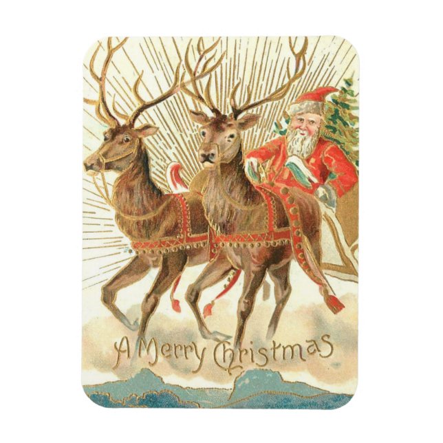 Vintage julkort, Tomte med renar Magnet (Vertikal)