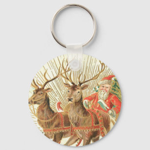Vintage julkort, Tomte med renar Nyckelring