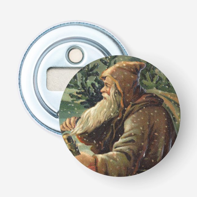 Vintage julkort, Tomte och träd Flasköppnare (Framsidan)