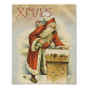 Vintage julkort, Tomte, Skorsten Fototryck