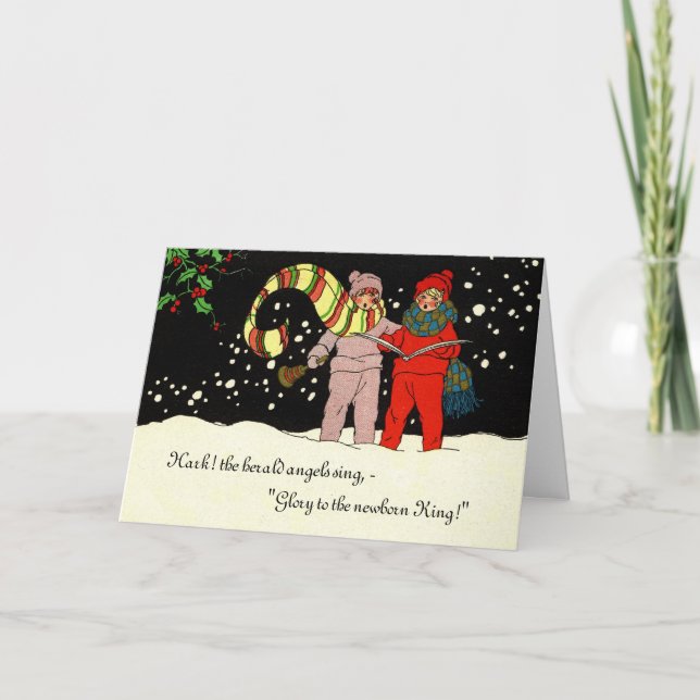 Vintage-julkortets Carolers Helgkort (Framsida)