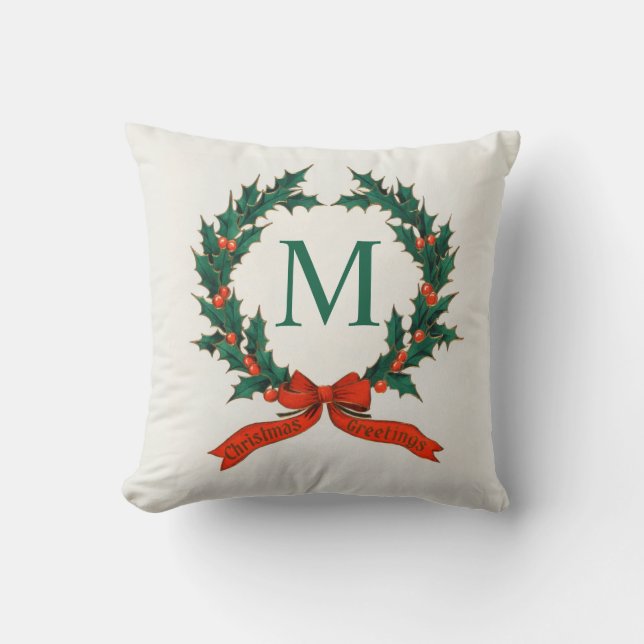 Vintage julkrans och initial jul  kudde (Framsida)