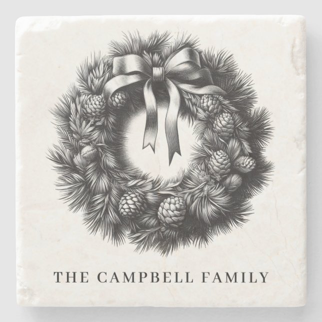 Vintage-julkransfamiljen Namn Stenunderlägg (Framsidan)