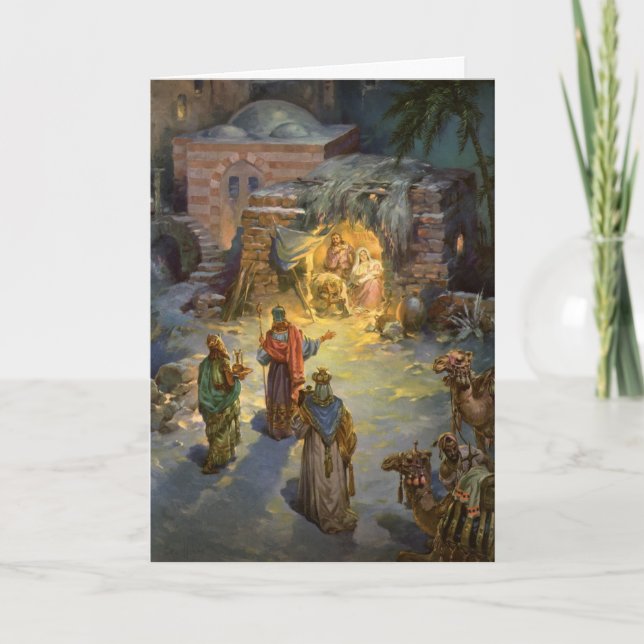 Vintage-julkreativitet med besökande magi helgkort (Framsida)