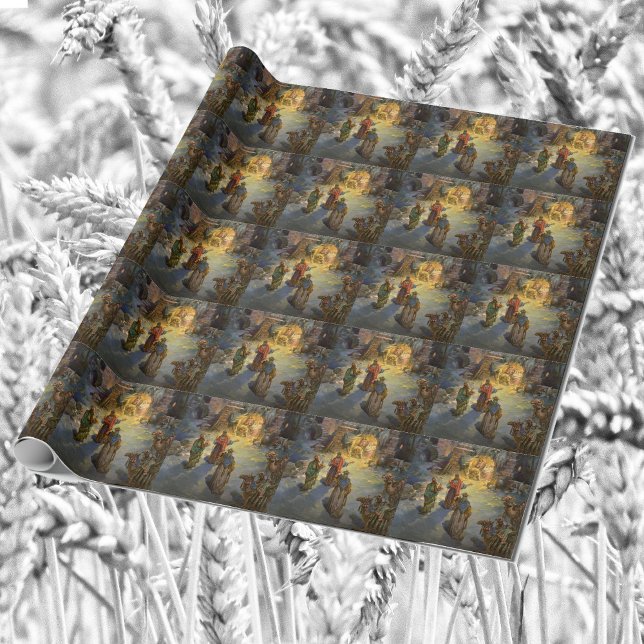 Vintage-julkreativitet med besökande magi presentpapper (Skapare uppladdad)