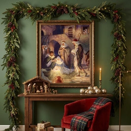 Vintage julkrubba, 3 herdar och Jesus Poster