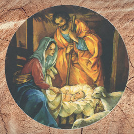 Vintage julkrubba, Jesusbarnet i krubban Runt Klistermärke