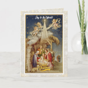 Vintage julkrubba jul I Klassisk religiös Anteckningskort