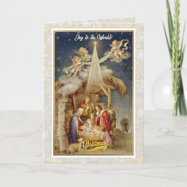 Vintage julkrubba jul I Klassisk religiös Anteckningskort (Framsida)
