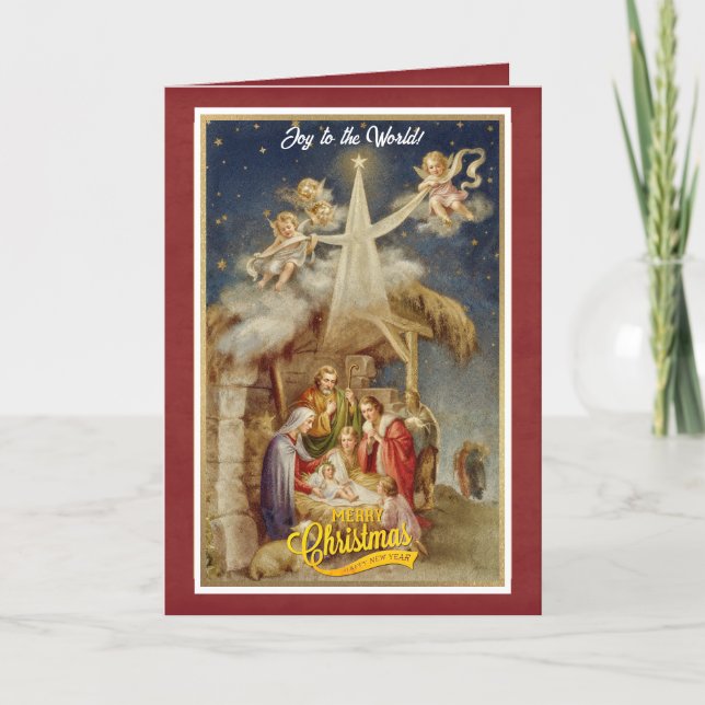 Vintage julkrubba jul I Klassisk religiös Anteckningskort (Framsida)