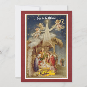 Vintage Julkrubba Jul I Klassisk Religiös Helgdag Julkort