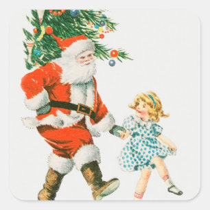 VINTAGE JULKUSIN ILLUSTRATION FYRKANTADE DEKALER FYRKANTIGT KLISTERMÄRKE