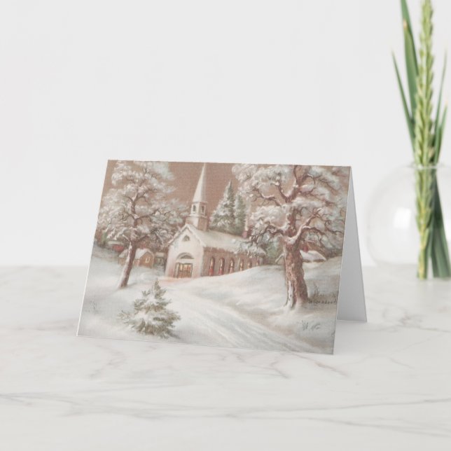 Vintage julkyrka helgkort (Framsida)