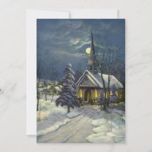 Vintage julkyrka i snö Måne Inbjudan