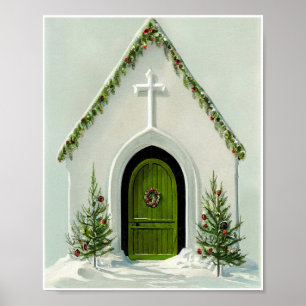 Vintage julkyrka i snö poster