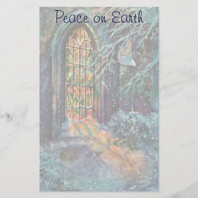 Vintage-julkyrka med fastfärgat glasfönster brevpapper (Framsida)