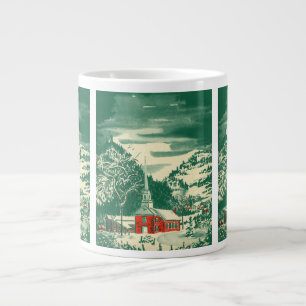Vintage julkyrka, snölandskap på vintern jumbo mugg