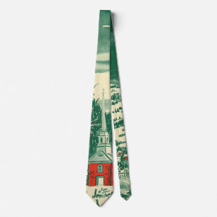 Vintage julkyrka, snölandskap på vintern slips