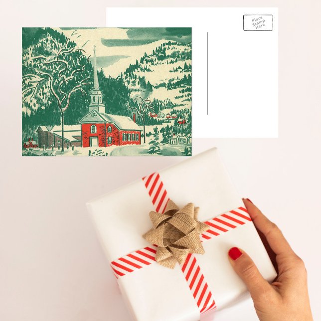 Vintage-julkyrka, Snowscape på vinter Helg Vykort (Skapare uppladdad)