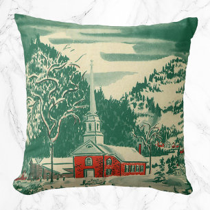 Vintage julkyrka, vintersnölandskap kudde