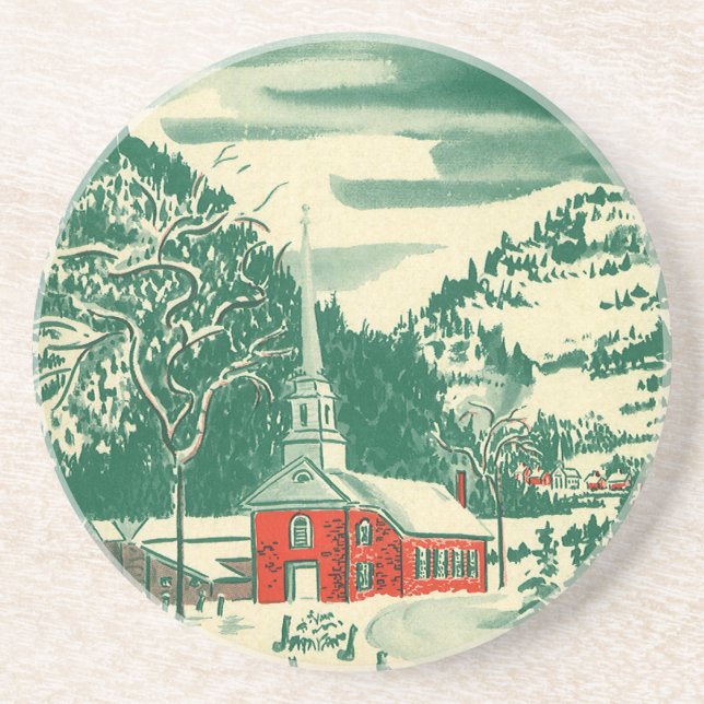 Vintage julkyrka, vintersnölandskap underlägg (Framsidan)