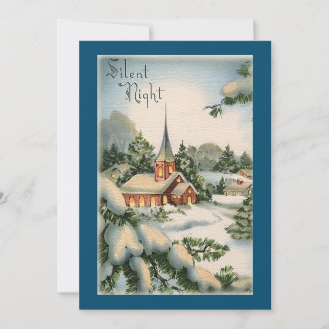 Vintage-julkyrkan Silent Natt-Helgdag Card Julkort (Framsida)