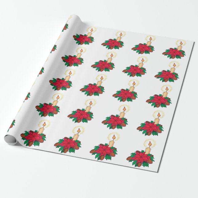 Vintage-julljus med Poinsettia Plants Presentpapper (Utrullad)