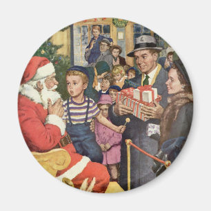 Vintage julönskan, pojke på jultomtes knä magnet