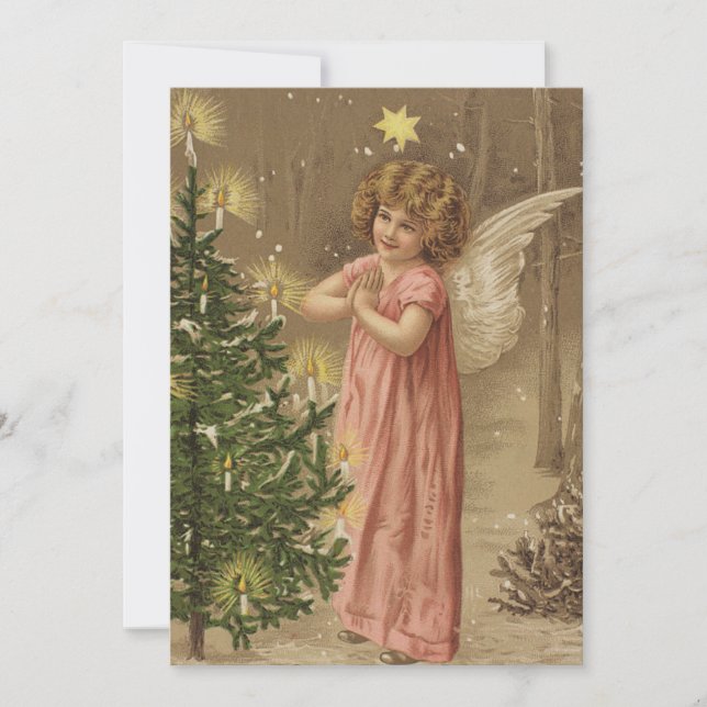 Vintage julplakat ängel och julgran (Framsida)