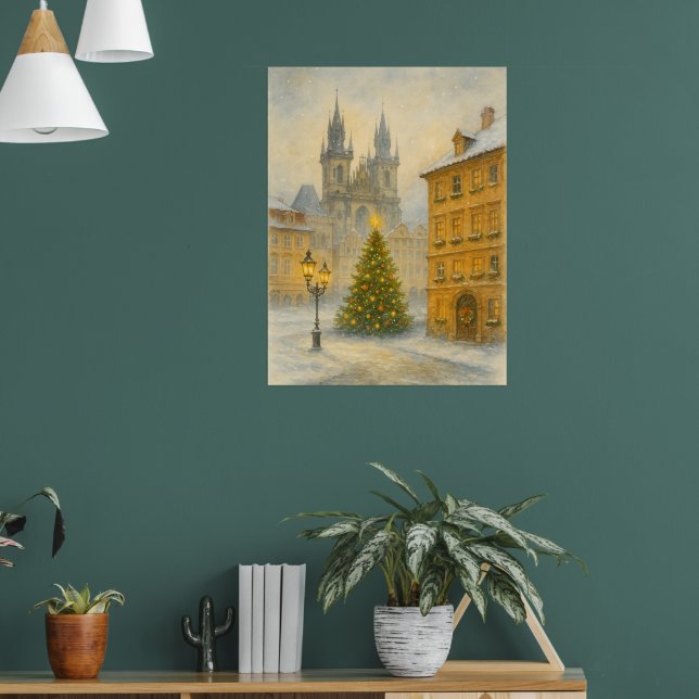 Vintage julplakat Prag • Retro Gamla Stan  Poster (Vardagsrum 1)