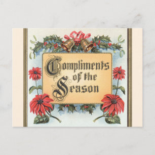 Vintage julpoinsettia i en utsmyckad ram helg vykort