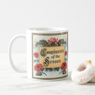 Vintage julpoinsettia i en utsmyckad ram kaffemugg
