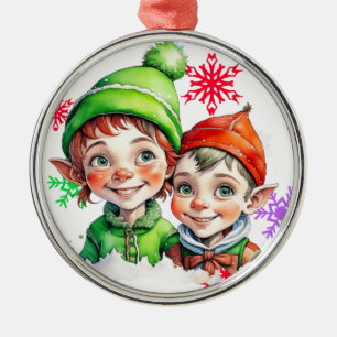 Vintage julpojke och jultomte älvor julgransprydnad metall