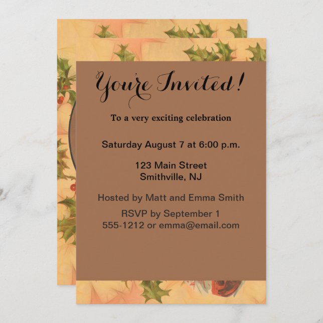 Vintage julporträtt av tomten inbjudningar (Fram/baksida)