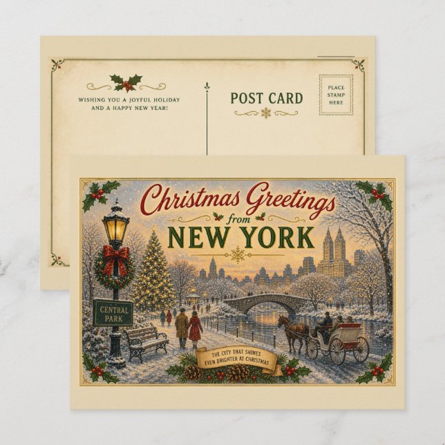 Vintage julpostkort från Central Park Vykort (Fram/baksida)