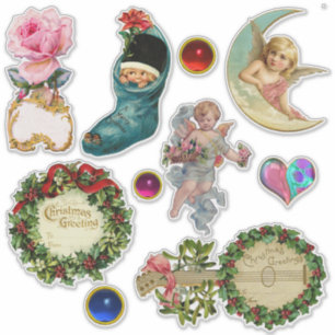 Vintage-julprydnader,Änglar,Lager,Gems Klistermärken