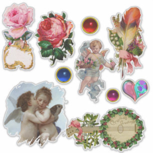 Vintage-julprydnader,Änglar,Ro,Blommor Klistermärken
