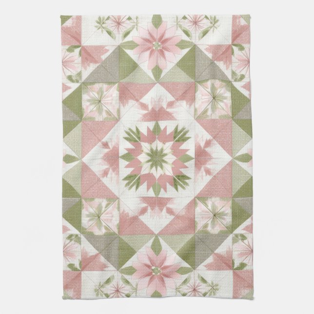 Vintage julquilt blomstermönster kökshandduk (Vertikal)