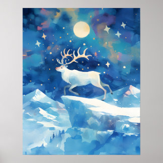 Vintage julren illustration av ren i akvarell poster