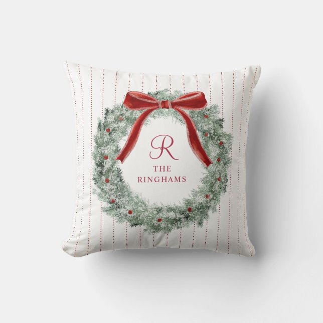 Vintage julröd båge Kransmonogram Kudde (Framsida)
