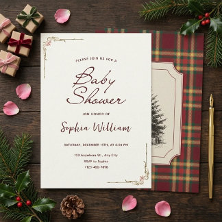 Vintage julrutig inbjudan till baby shower